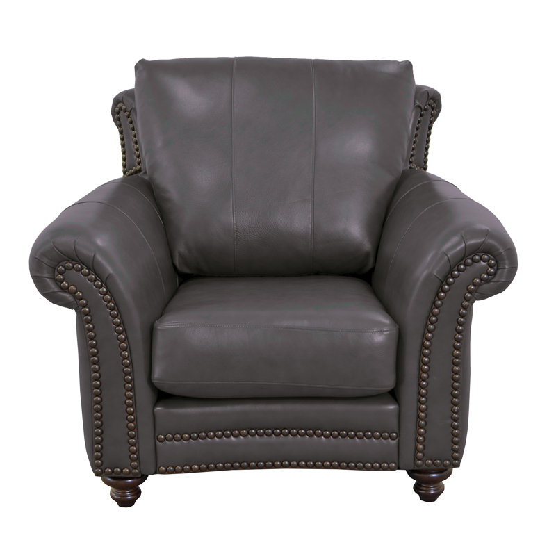 Stephie 46" Genuine Leather Rolled Arm Club Chair, Berkshire Charcoal Genuine Leather