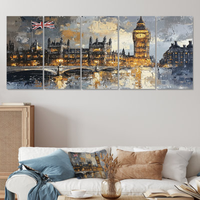 London Big Ben Landscape Glow I - City London Wall Art - ensemble d'art mural traditionnel 5 pièces