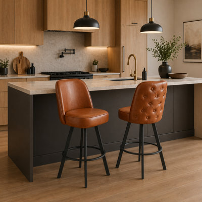Tabourets de bar modernes pivotants (ensemble de 2), tabourets capitonnés en similicuir à hauteur de comptoir avec dossier baquet ergonomique et siège rembourré épais