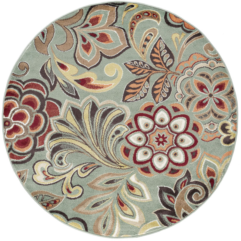 Elmer Transitional Floral Indoor Area Rug for Living Room, Dining Room, Bedroom, Round 5'3", Seafoam