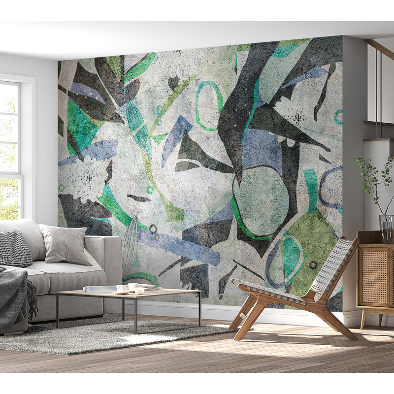 Murale abstraite pelez et collez - Rêve de malachite, L 100 po x l 135 po