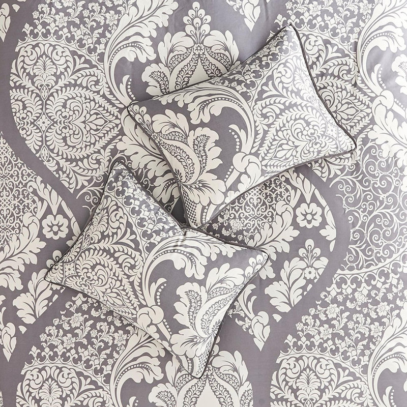 Ensemble d'édredon en coton 7 pièces, Gris, Grand édredon et 6 pièces supplémentaires