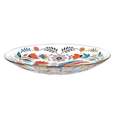 Folk Art Rooster Glass Birdbath, 18in