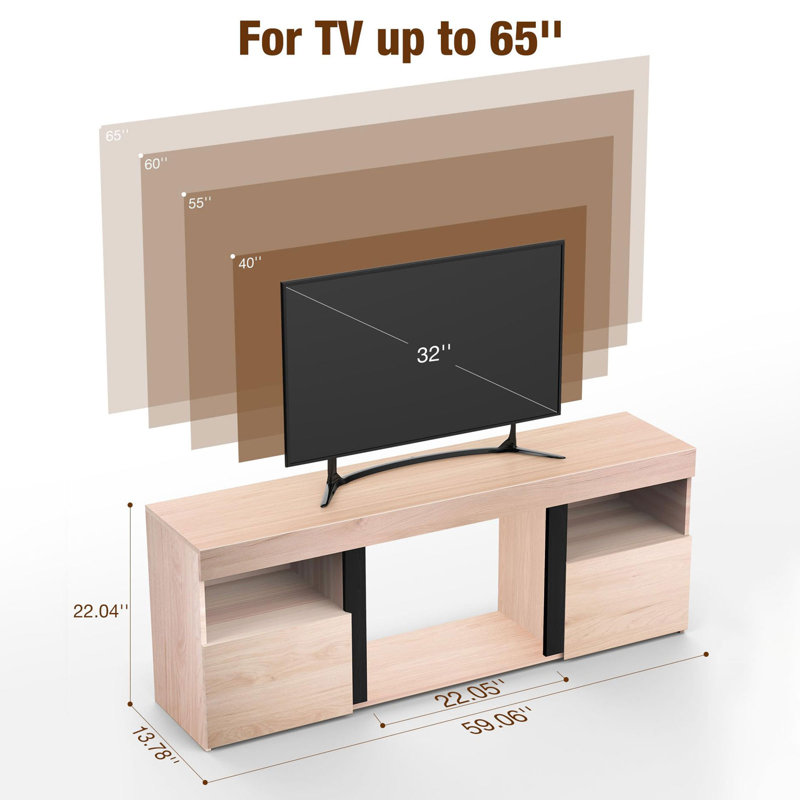  Meuble télé pour téléviseur de 60 po ou moins avec foyer électrique inclus, Pécan
