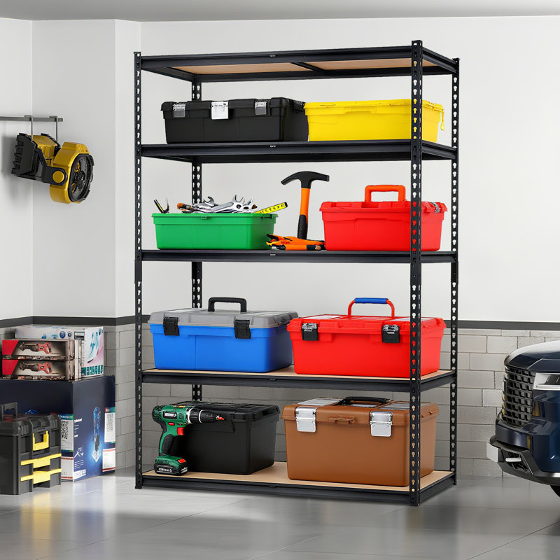Étagère de rangement en métal robuste avec tablettes ajustables en panneau de fibres à densité moyenne, support de rangement à 5 niveaux pour le garage, l'entrepôt, le sous-sol ou la cuisine