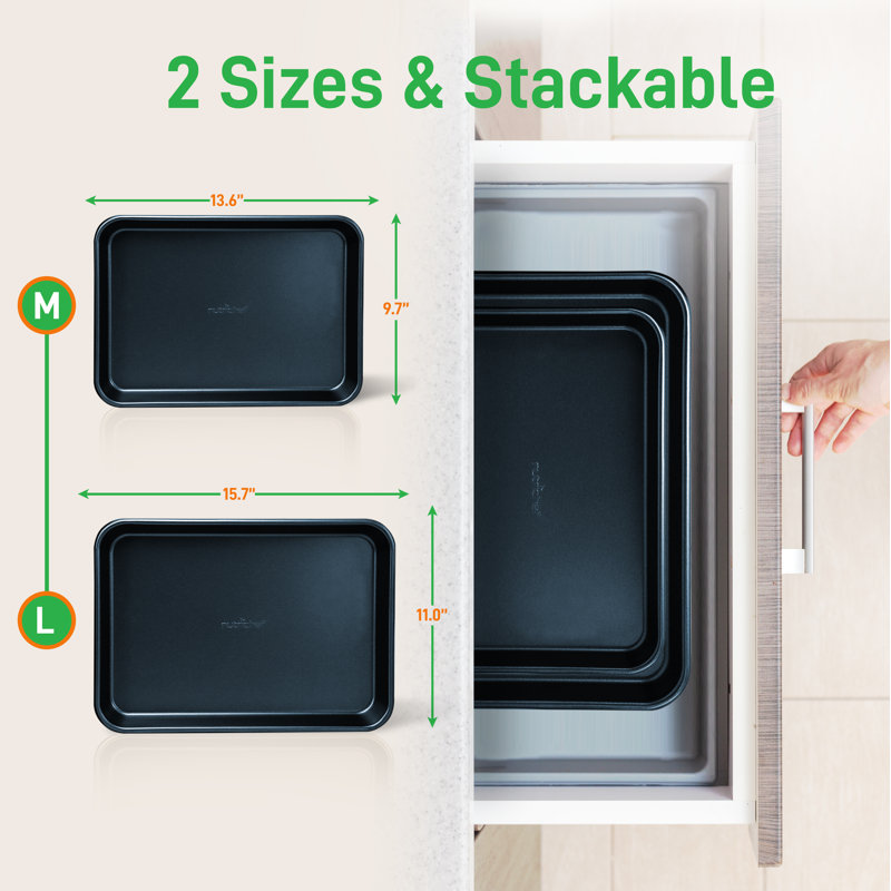 NutriChef Non-Stick Steel 2 Piece Baking Sheet Set, Blue