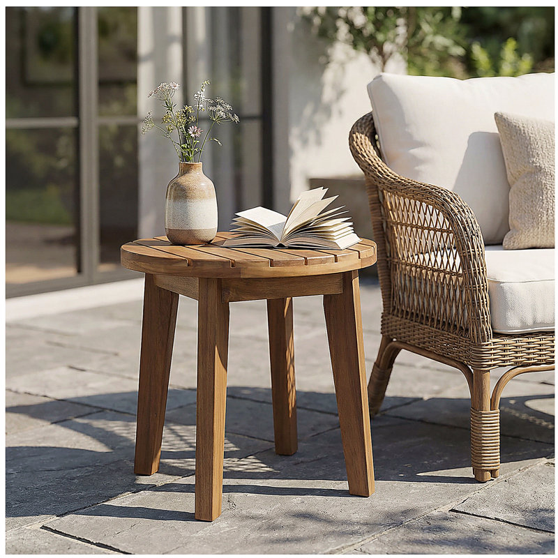 Table d'appoint d'extérieur en bois d'acacia 16 po, finition teck, Teck