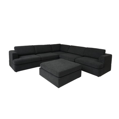 6-Piece Upholstered Boucle Corner Sectional Sofa With Ottoman