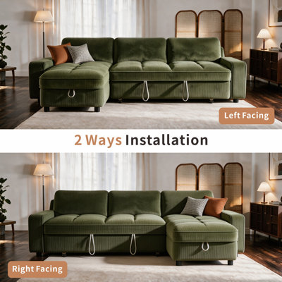 Oppelo 80" L-Shaped Sectional Sleeper Sofa Bed – Convertible Pull Out Couch with Storage Chaise & USB Charging