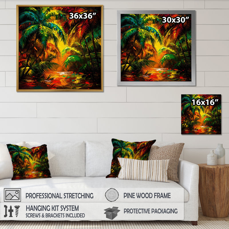Tropical Rainforest Palm Trees I - Art mural imprimé forêt tropicale, Impression dans un cadre flottant sans passe-parto