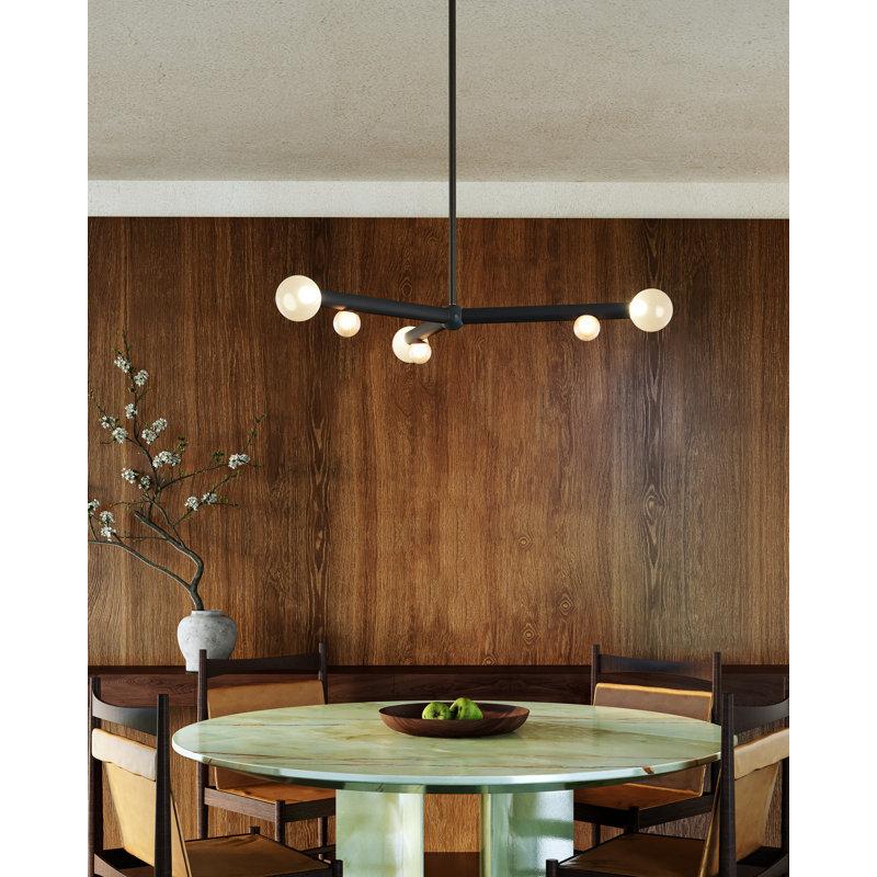 Reese 41-in Urban Bronze Dimmable LED Chandelier with Amber Glass, Vintage Brass/Opal Glass