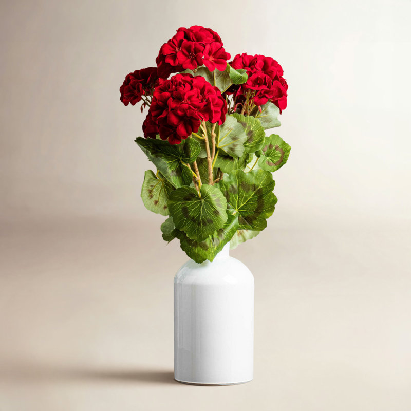 18" Artificial Geranium Bush, Red