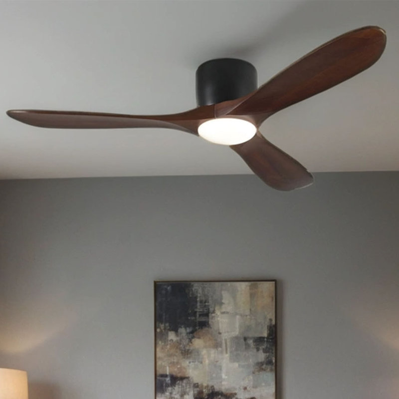 Ventilateur de plafond de 52 pouces avec lumière, 3 pales en bois de noyer foncé, télécommande, moteur à courant continu réversible pour le salon