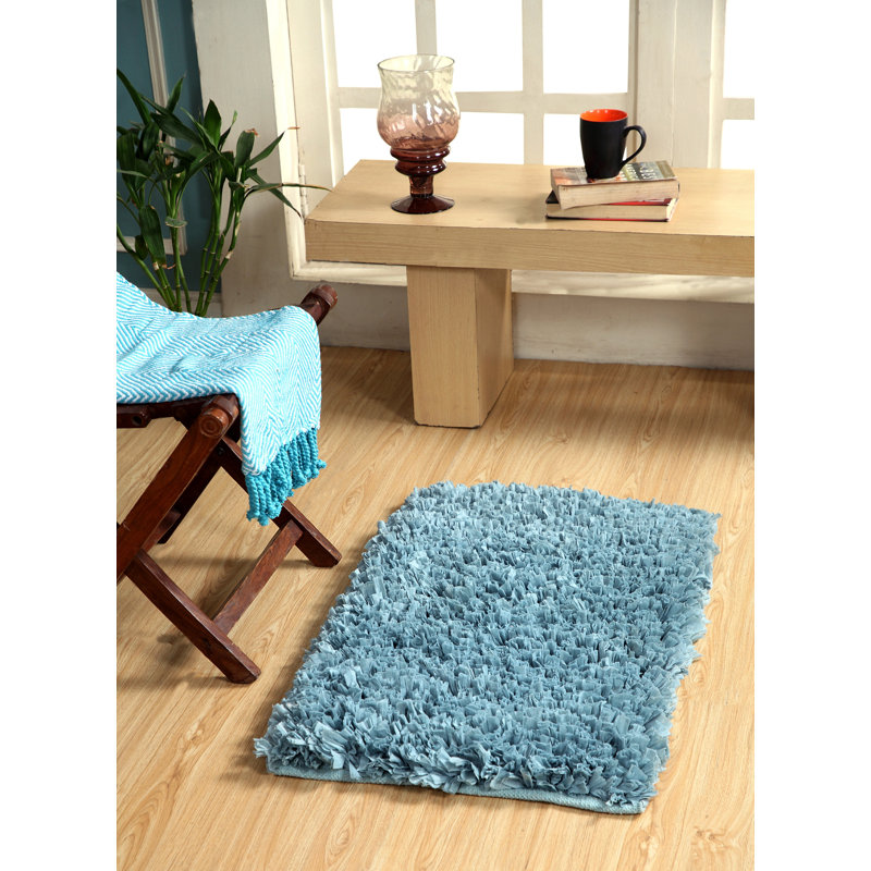 Annalease Cotton Blend Non-Slip Bath Rug, Aqua
