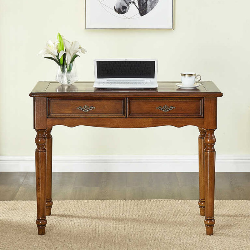 Brown Rectangular Solid Wood with 2 drawers desk, 29.92" H x 39.37" W x 19.69" D