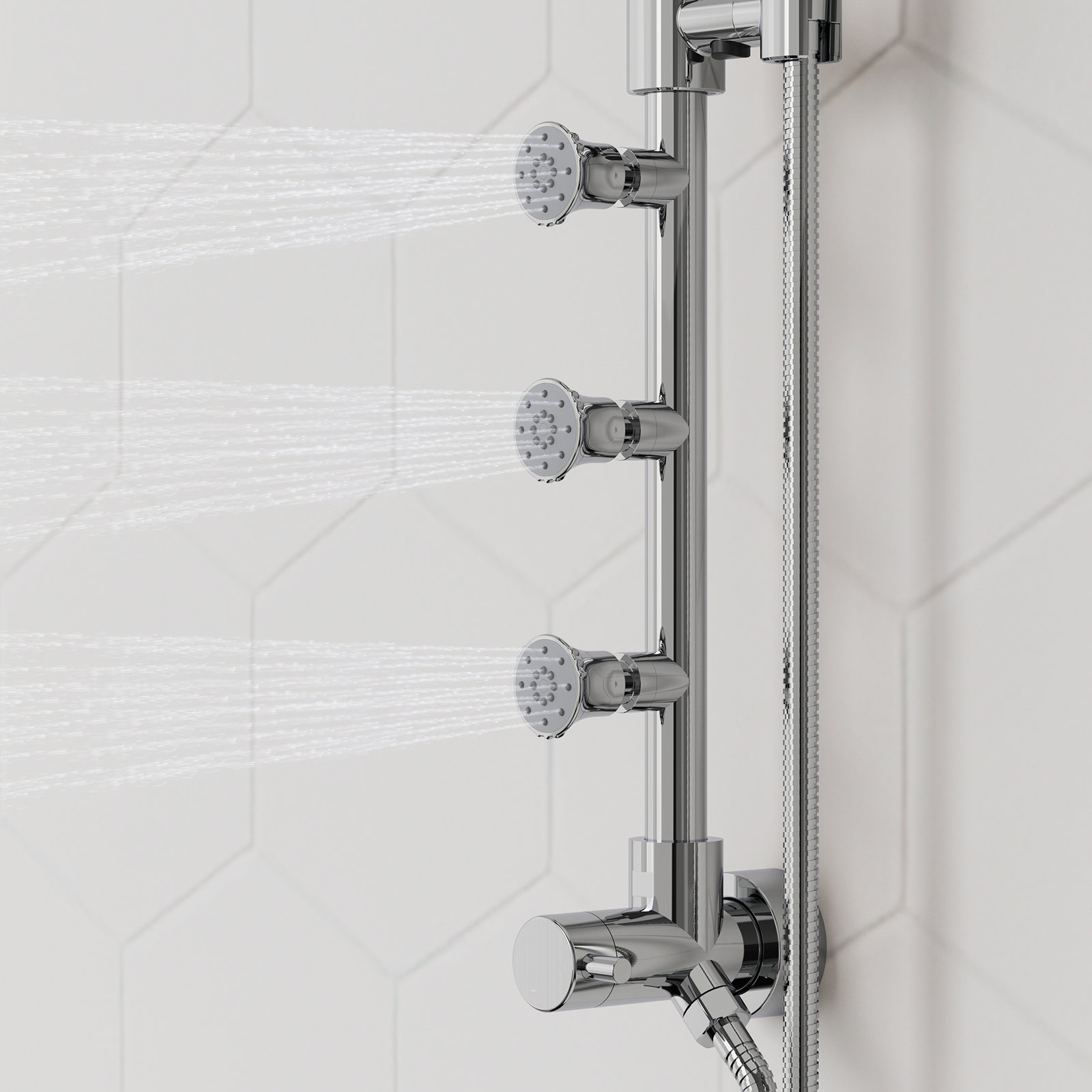 10" Rainfall Shower System with Body Jets, Chrome
