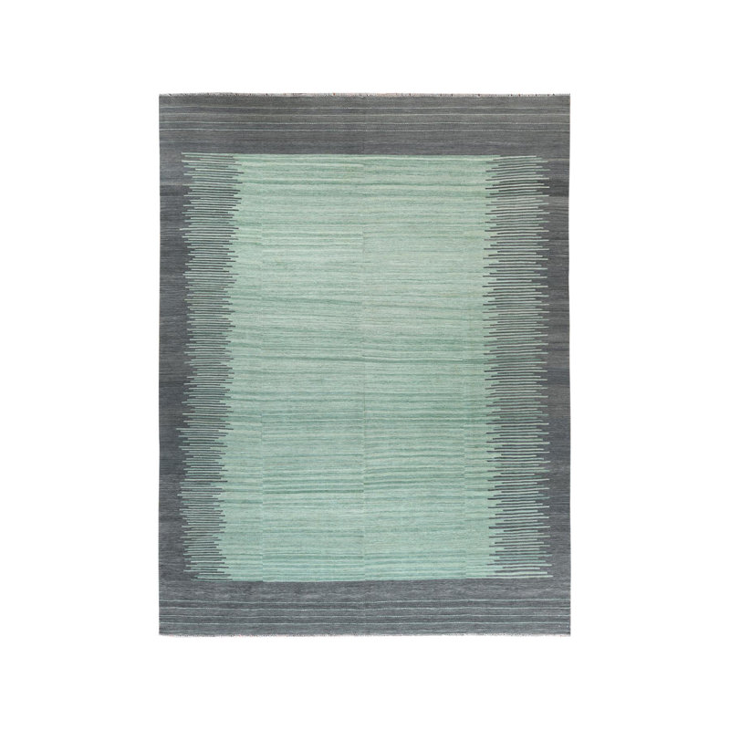 Tapis vert clair en laine tissé à la main 9 pi 2 po x 12 pi Kilim