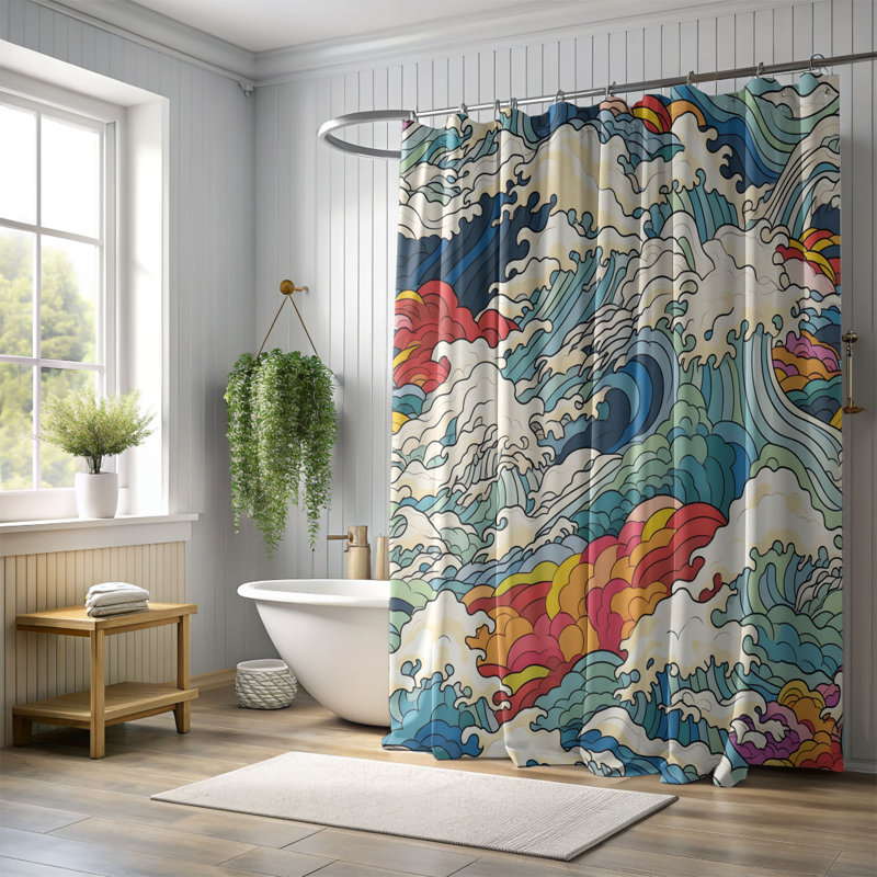 Rideau de douche Eastern Waves - Premium, H 74 po x l 71 po