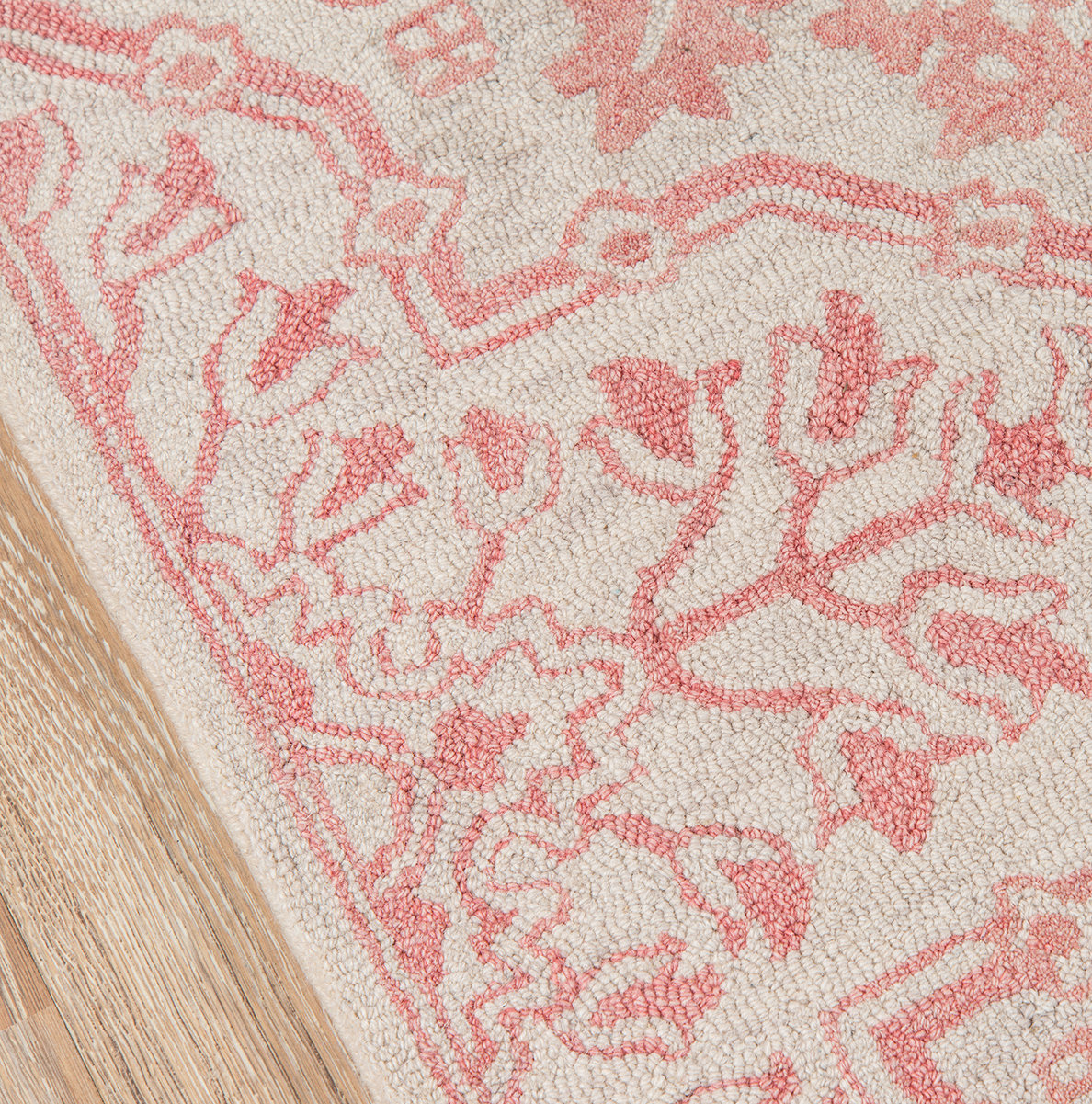 Cece Pink Ivory Hand-Tufted Wool Floral Rug, Rectangle 8' x 11'