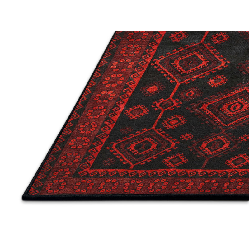 Tapis traditionnel rouge / noir, Rectangle 2 pi x 3 pi
