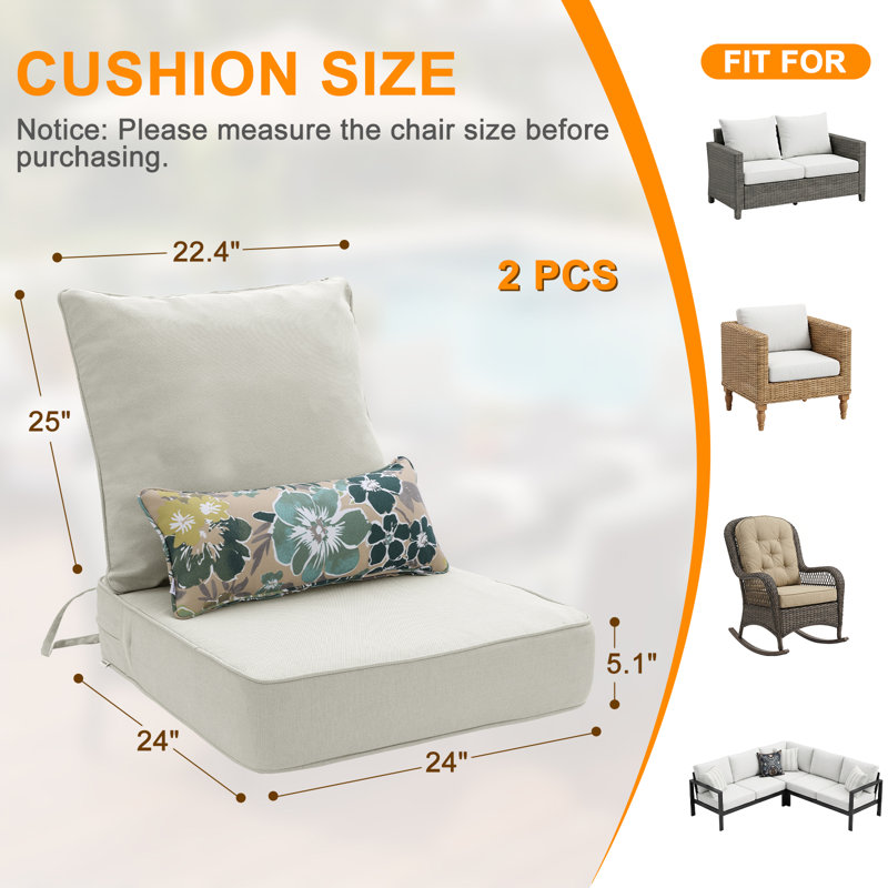 Ensemble de coussins de siège d'extérieur, L 24 po x P 24 po, Gris clair