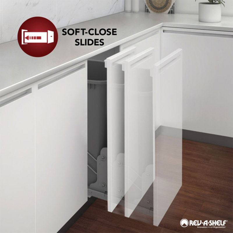 Rev-A-Shelf Aluminum Pullout Waste Container(s) with Soft-Close for Kitchen Base Cabinets, 19.03" H x 11.7" W x 22.0937" D