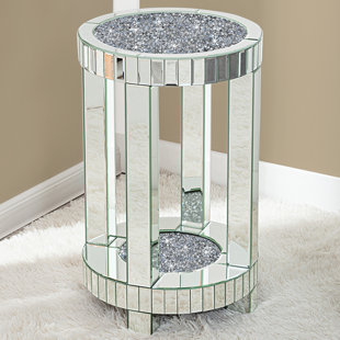 Sibell Glass Mirrored Top  Side Table with Storage 35x57cm