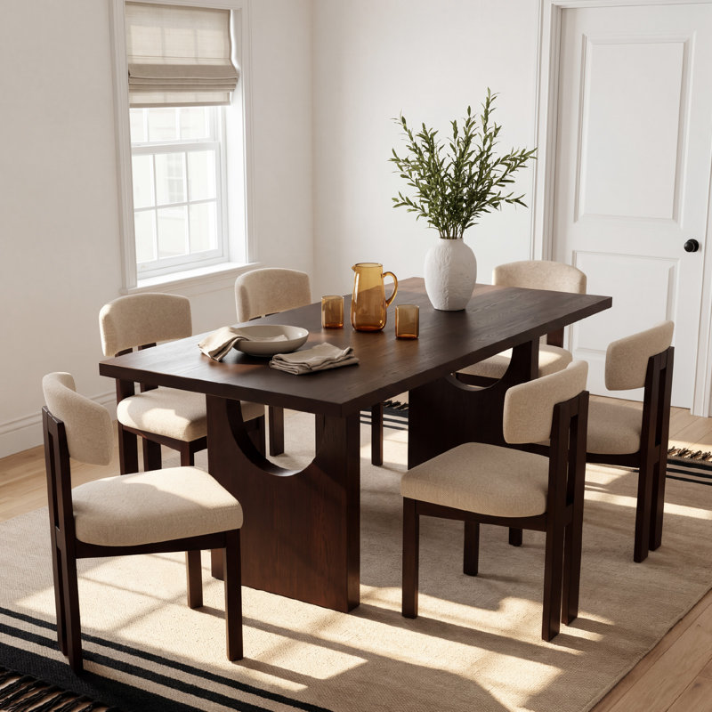Ensemble de salle à manger 7 pièces COLAMY avec table de salle à manger rectangulaire moderne en placage de chêne 72 po et 6 chaises rembourrées