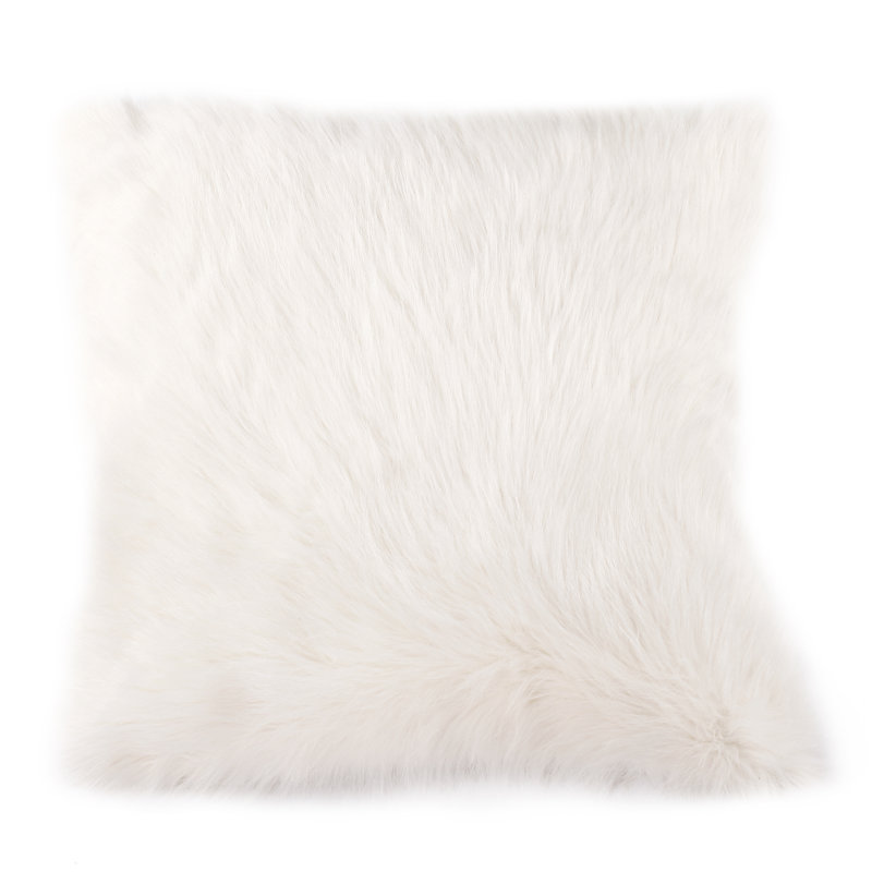 White Mongolian Lamb Fur 20-Inch Square Pillow with Faux Suede Back