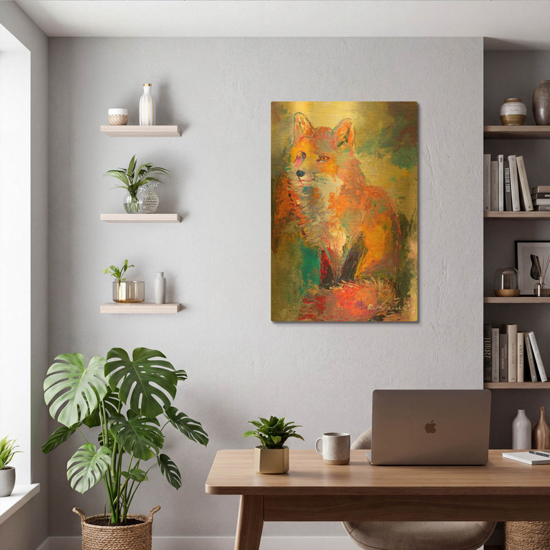 « Renard » de Richard Wallich, tableau mural en métal doré, 61 x 91 cm, 36" H x 24" W