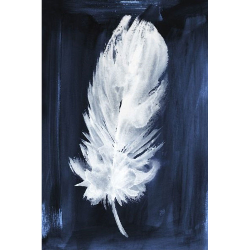 Indigo Feathers I Print by Barclay Butera, Image Brush Gel, 60" H x 40" W x 1.5" D