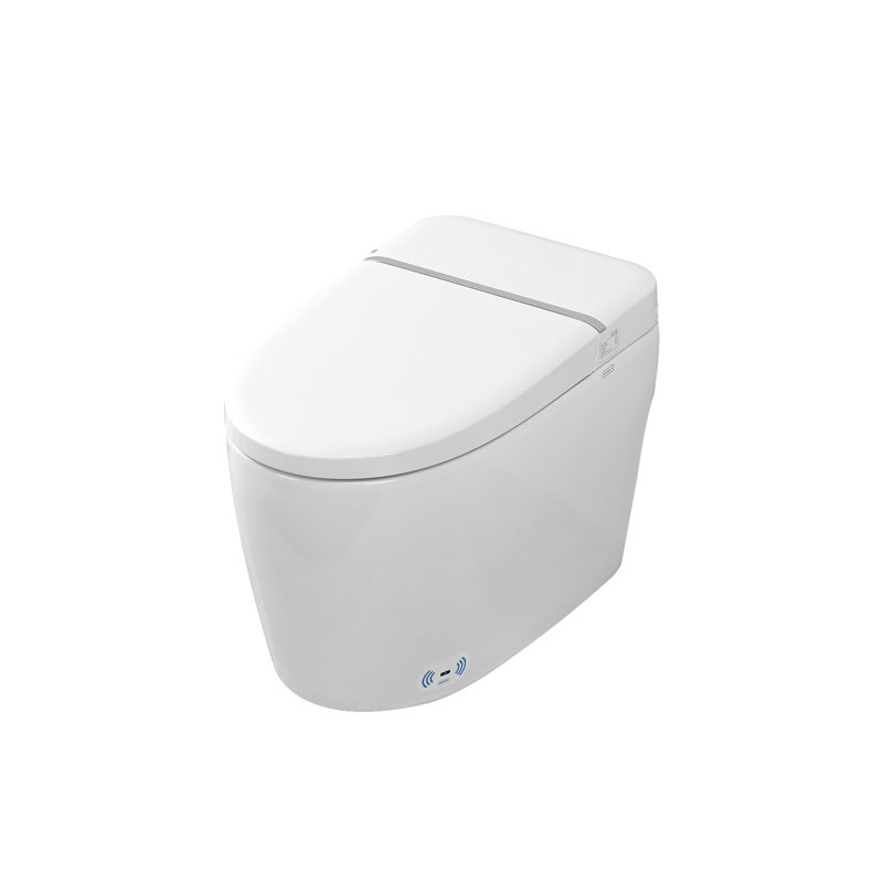 White Smart Toilet With Heated Seat, Night , Self-Cleaning Nozzle, Rear Wash, Remote Control, Auto Flush Ceramic Bidet Foot Sensor, Nozzle Self, Silent Slow Down,