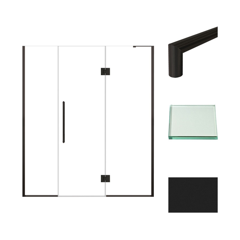 Porte de douche à charnière avec verre transparent l 68,5 po x H 76 po Transolide Elizabeth, Noir mat