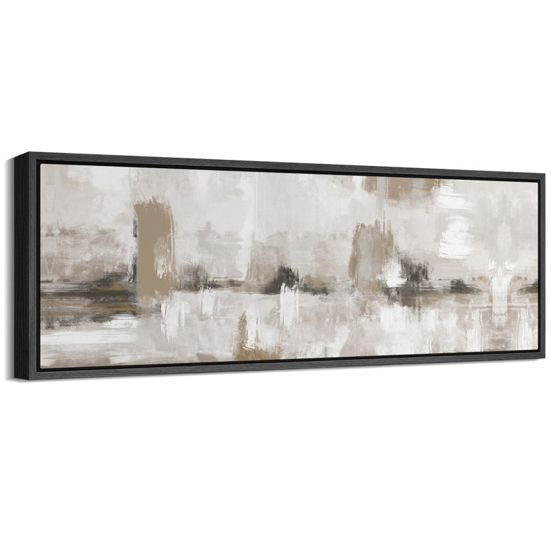 Art moderne moderne abstrait dans des tons neutres, H 20 po x l 60 po, Noir, noir, noir, noir