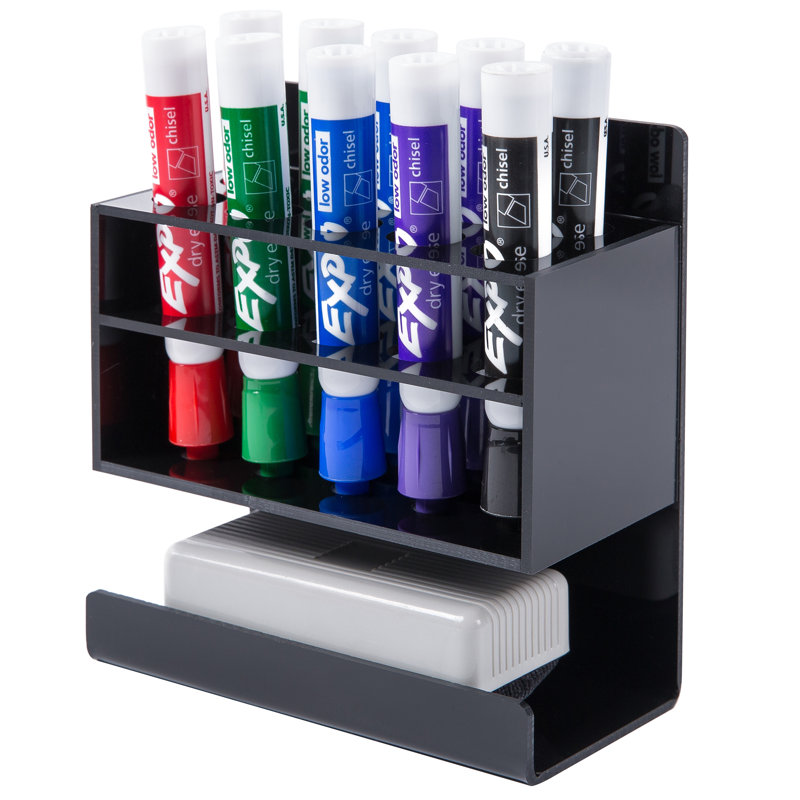 Wyton Wall-Mounted Acrylic Dry Erase Marker Holder – 10-Slot Whiteboard Organizer with Eraser Tray