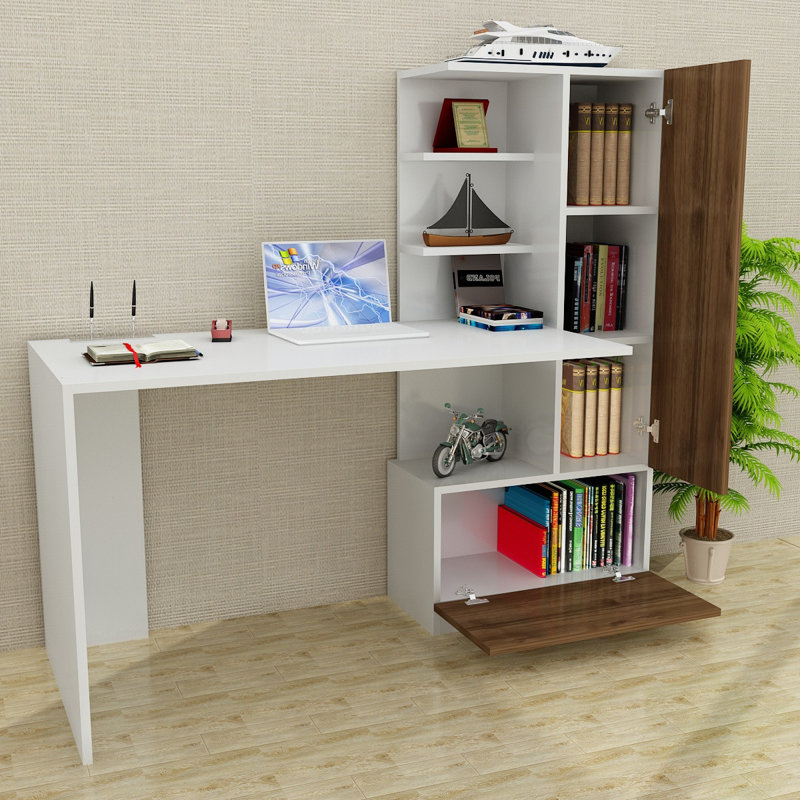 Reichert 150Cm W Computer Desk with Cabinet, Walnut/White