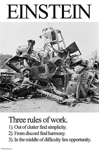 Einstein « trois règles de travail » par wilbur pierce, impression, H 66 po x l 44 po