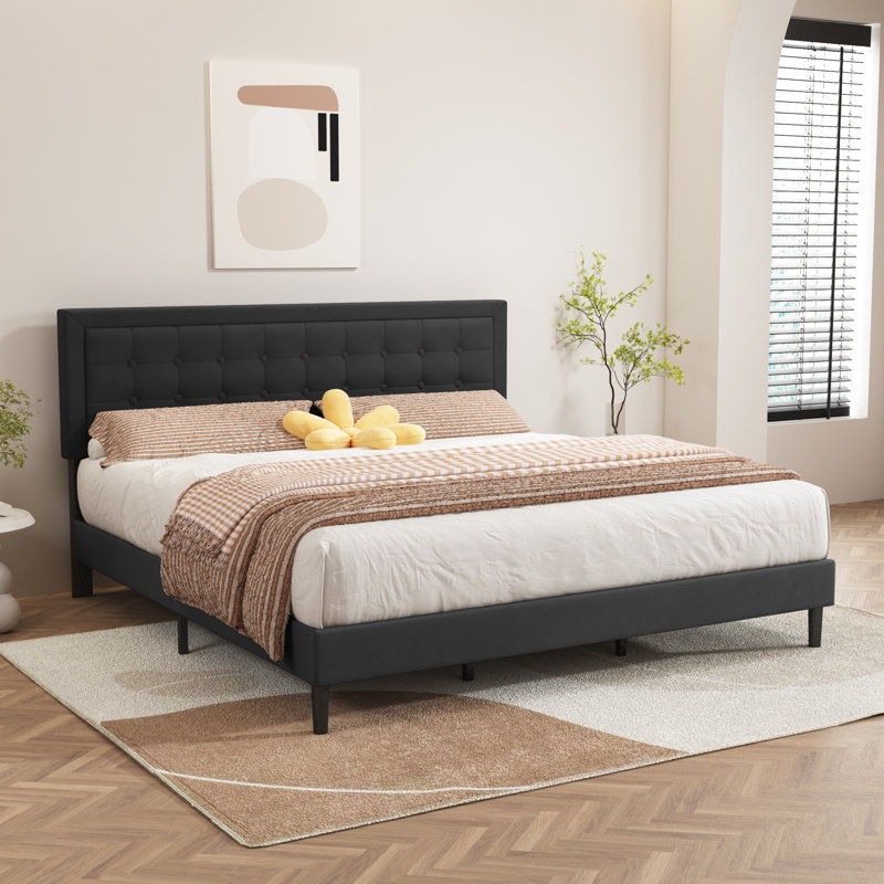 Anghelina Upholstered Platform Bed, King, Black