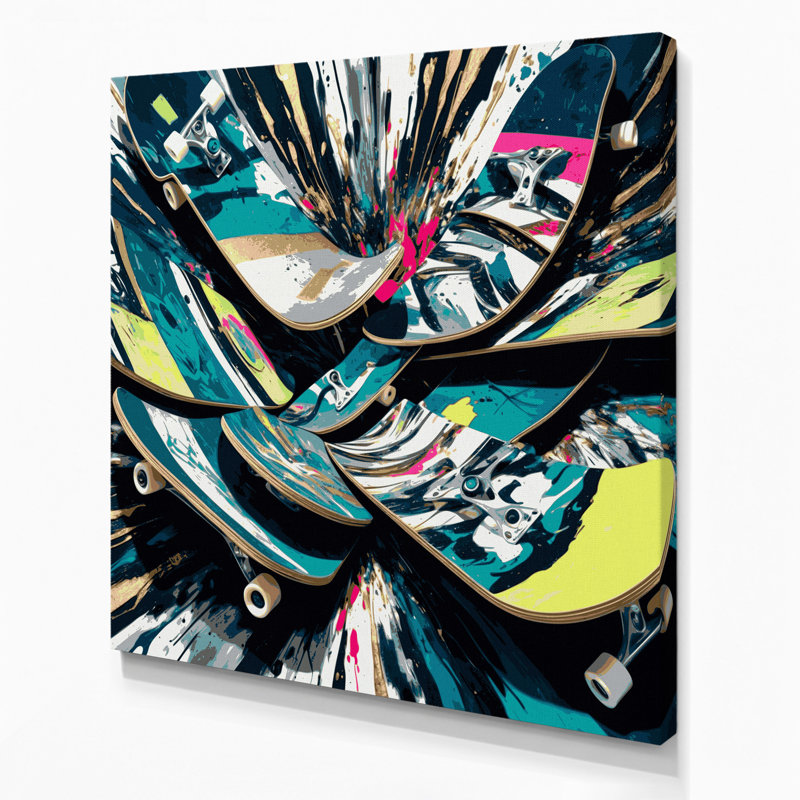 Art sur toile gris, transport, planche à roulettes et longboard, H 16 po x l 16 po