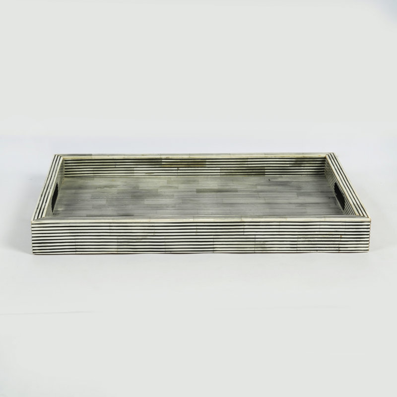 Mela Artisans Pinstripe Bone Inlaid Decorative Tray- Small, White