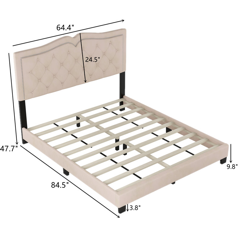 Lit plateforme tapissier Jitreo, Grand, Beige