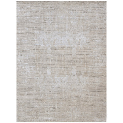 Hand Knotted Abstract Area Rug in Beige
