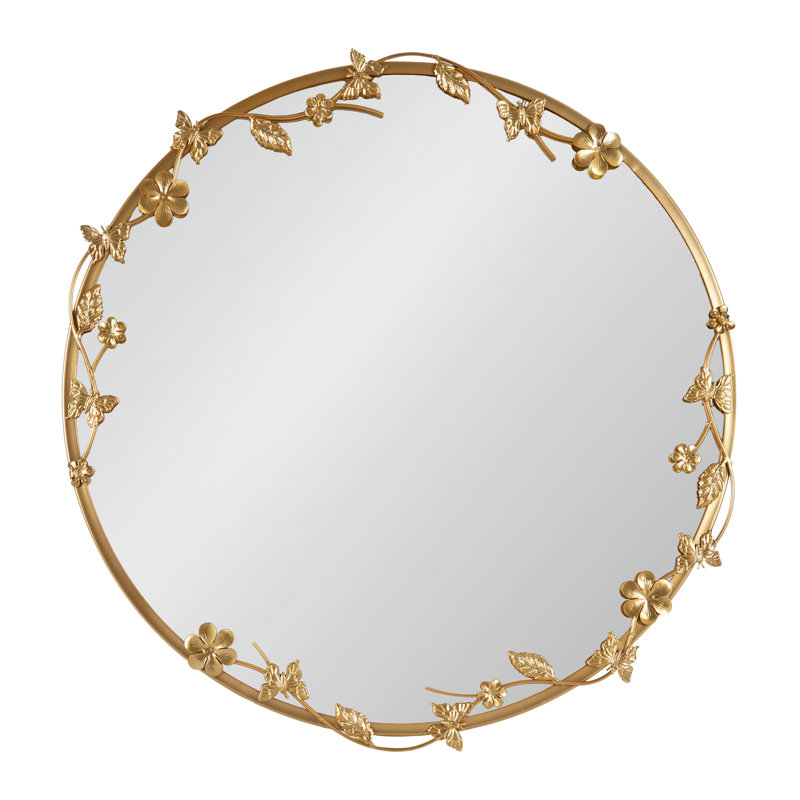 Rosella Round Ornate Metal Wall Mirror, Gold