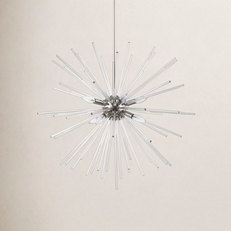 Lustre sphérique spoutnik à 8 lumières Ryzen, H 38 po x l 34 po x P 34 po, Chrome poli