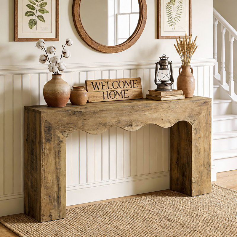 63-Inch Long Sofa Table, Farmhouse Wood Console Entryway Table, Brown