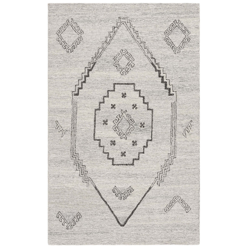 Metro 385 Hand Tufted Wool/Cotton Moroccan Rug in Gray/Black, Rectangle 6' x 9'