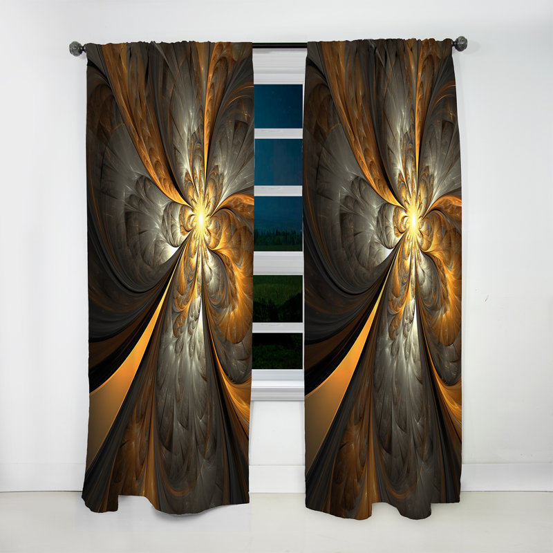 Gefen - Blue And Gold Fractal Enigmas IV - Modern Velvet Curtain - Room Darkening - 1 panel, 52" W x 95" L