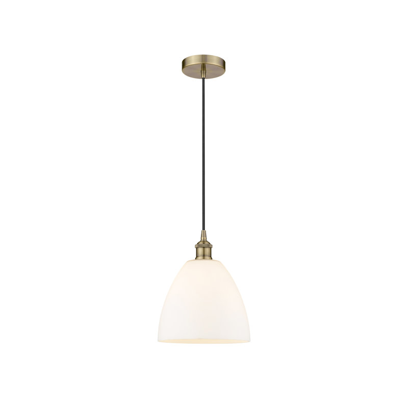 Luminaire suspendu conique à 1 lumière Bluford, Laiton antique, Blanc mat, H 12,25 po x l 9 po x P 9 po