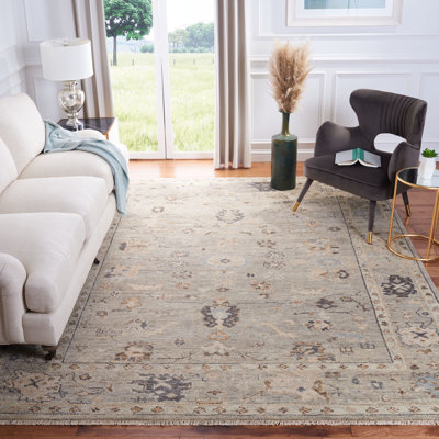 Oriental Hand Knotted Wool/Cotton Oriental Rug in Ivory/Gray/Brown