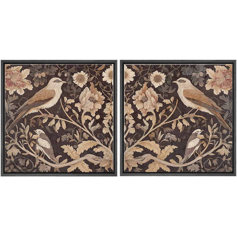 «Classic Classic Birds and Chrysanthemum Floral», reproduction d'art encadrée de la chambre principale, 2 pièces